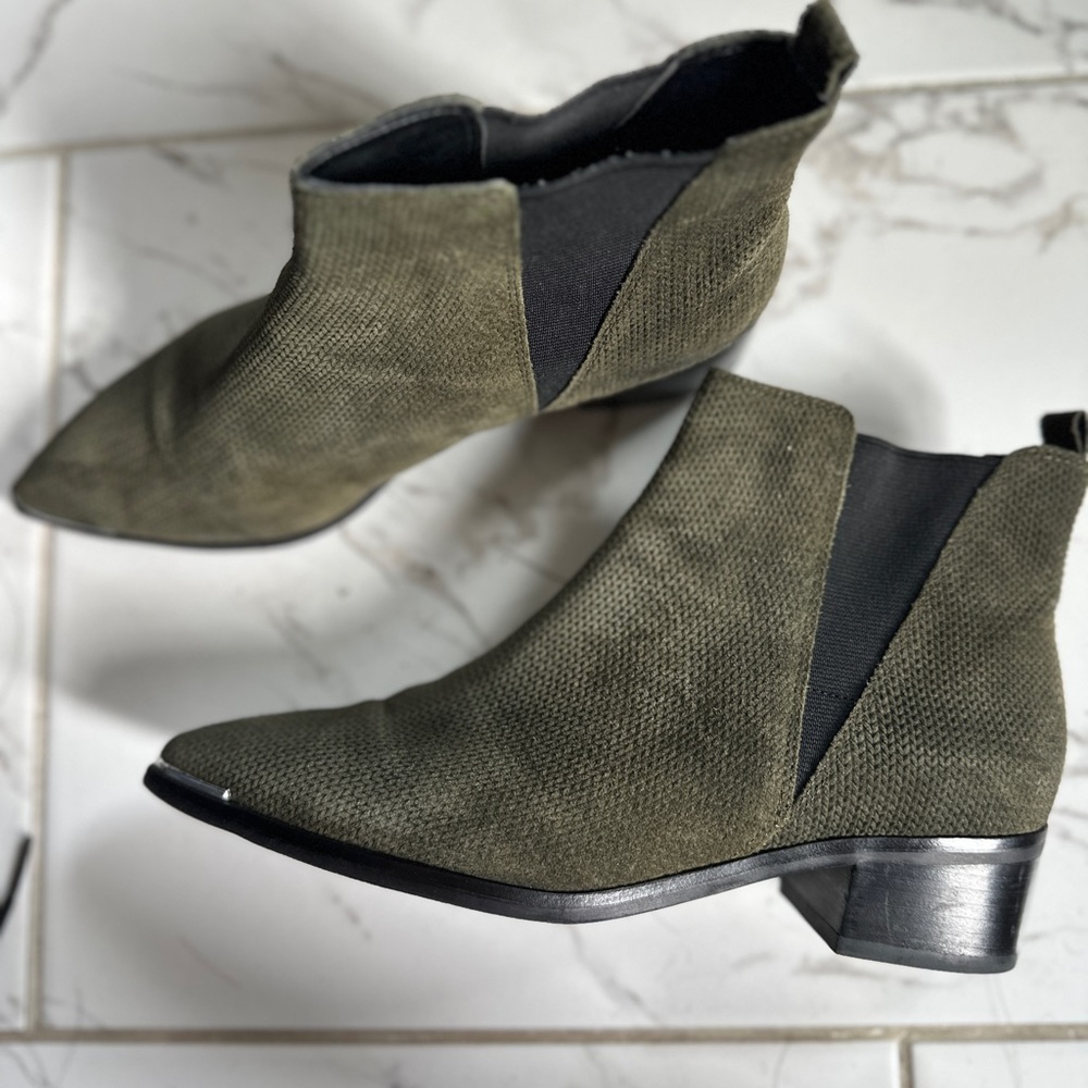 Marc Fisher olive suede booties.